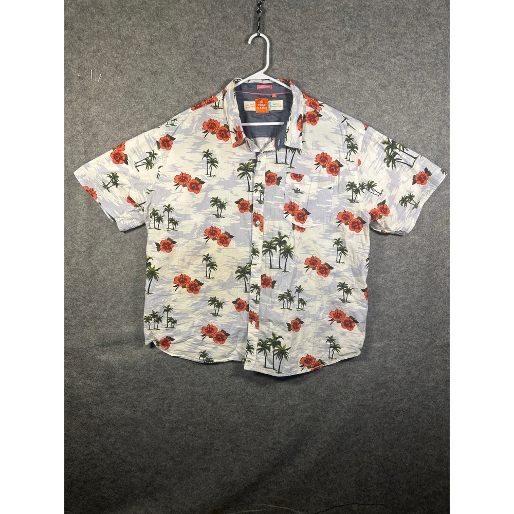 Free Planet Mens 4X Tropical Palm Tree Hibiscus Button Up Shirt Blue Orange‎